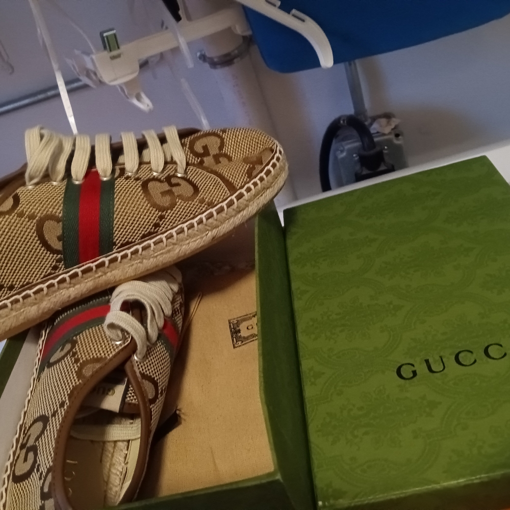 Gucci Beige and Green Espadrilles